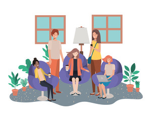 group of people using technology devices