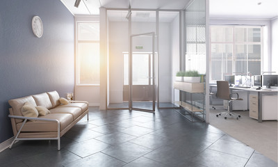 Elegant office interior. Mixed media