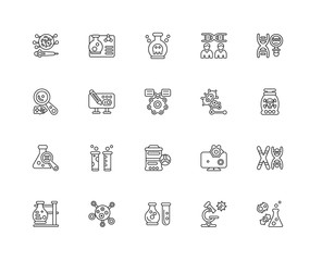 Collection of 20 chemistry linear icons such as Research, Cell d