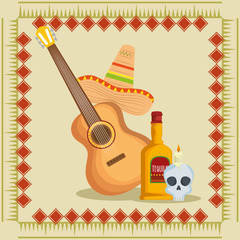 guitar with mexican hat and tequila to event