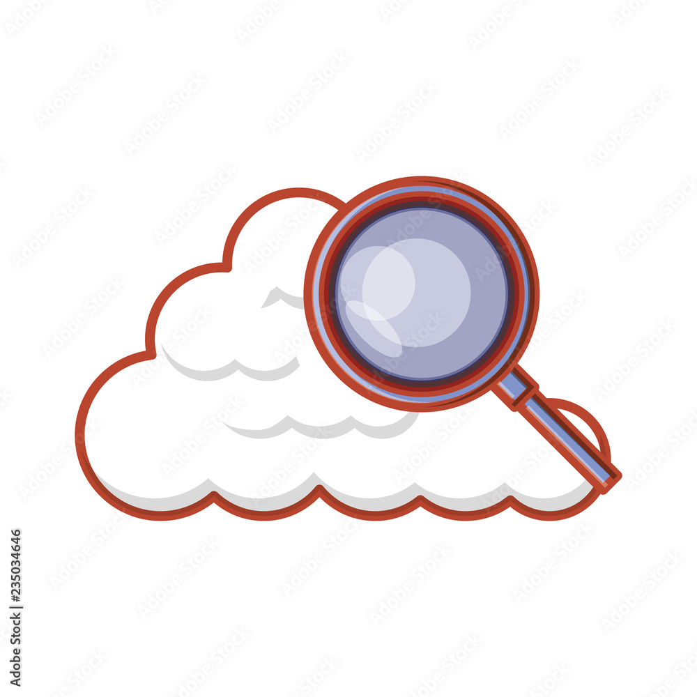 Poster cloud computing server with magnifying glass