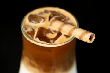 Alcoholic coffee cocktail with coffee liqueur and milk
