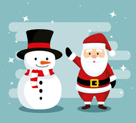 snowman wearing hat and scarf with santa claus