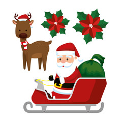 santa claus in the sled and deer to celebrate christmas