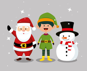 santa claus with elf and snowman celebration