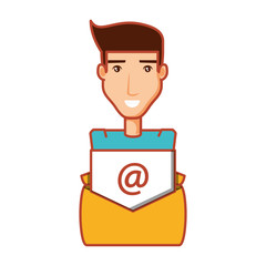 man and envelope mail with arroba symbol