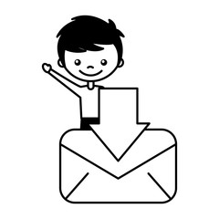 boy and email download message