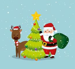 santa claus with deer and pine tree