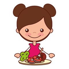 girl with pork tomato and broccoli