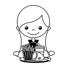 girl with chicken french fries and soda