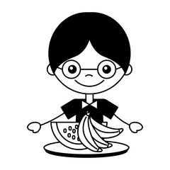 boy with watermelon and banana