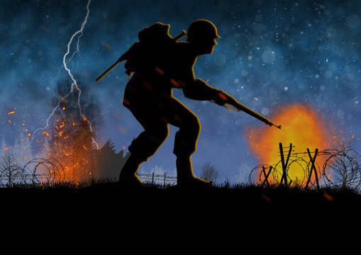 World War 2 image with US soldier silhouette