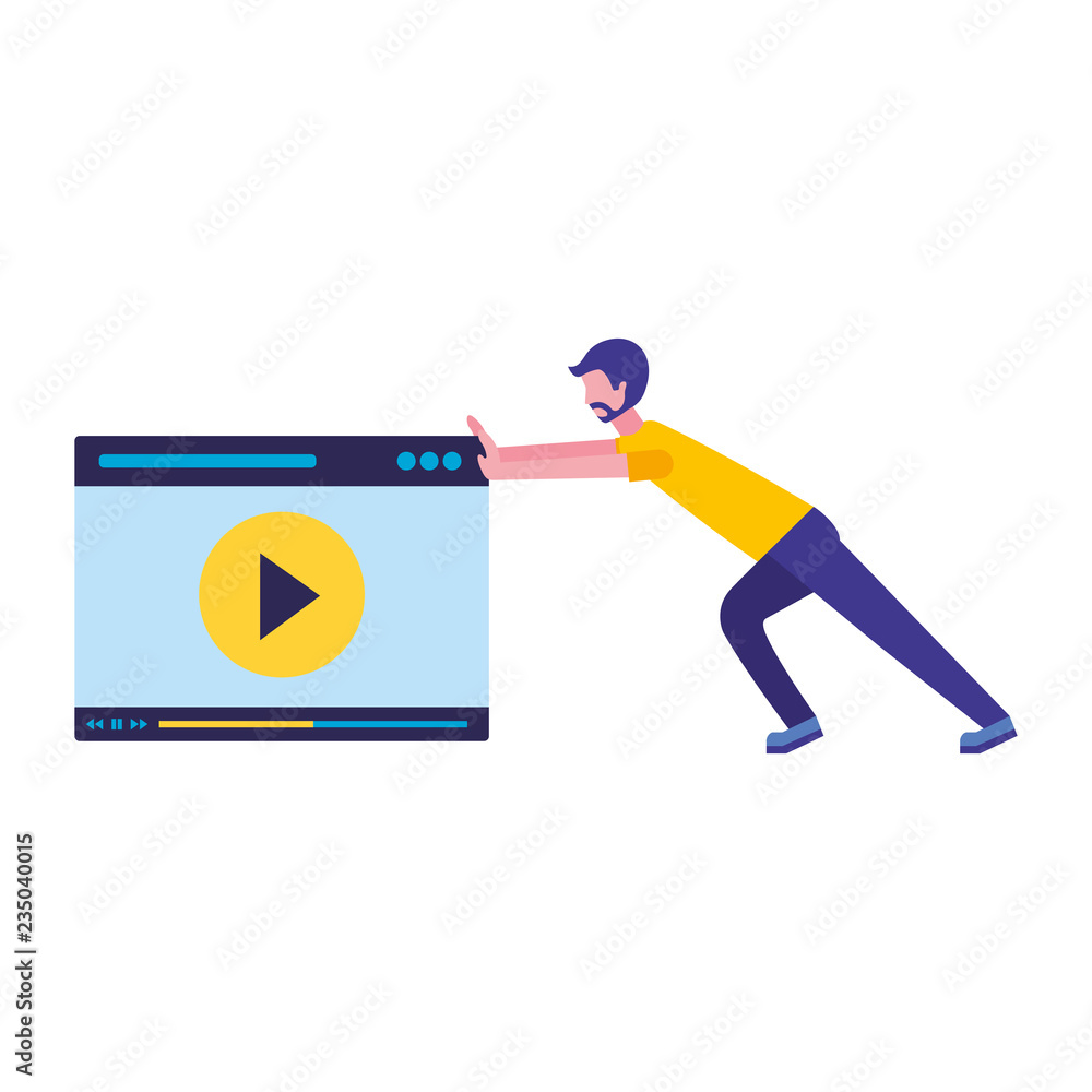 Poster man pushing website video player