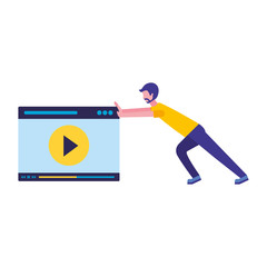 man pushing website video player