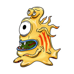 Whacky, Crazy space alien or monster cartoon. Isolated on white. Computer graphic comic original illustration.