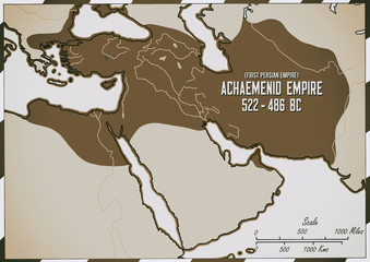 Original hand drawn map. The Achaemendid Empire in 522 - 486 B.C. This is refered to as the First Persian Empire.