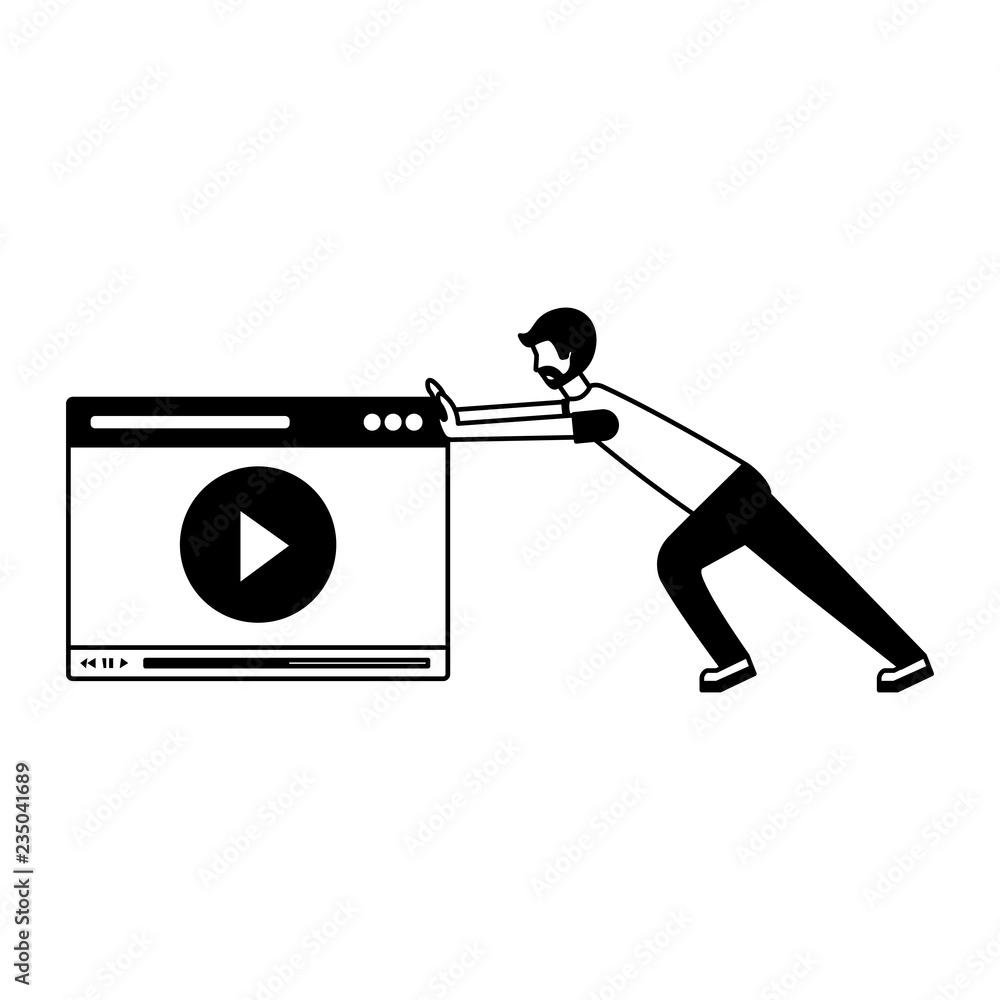 Poster man pushing website video player