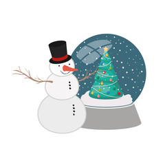 christmas tree in crystal ball with snow man