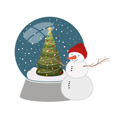 christmas tree in crystal ball with snow man