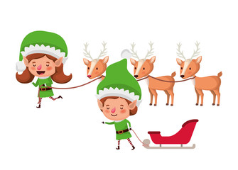 Fototapeta premium elf couple with sleigh and reindeer sleigh avatar chatacter