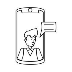 businessman in smartphone with speech bubble