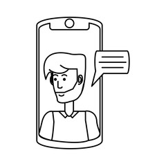 man in smartphone with speech bubble