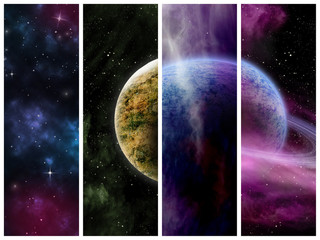 Illustration of a space scene with planets. 4 banners.