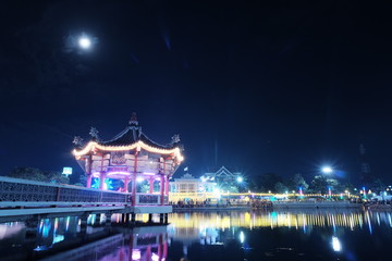 Fototapeta na wymiar Night view in public park at Chonbuti Thailand