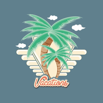 travel vacation with tree palms icon vector ilustration
