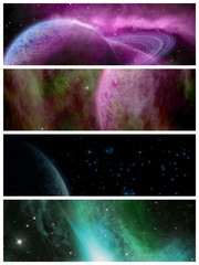 Illustration of a space scene with planets. 4 banners.