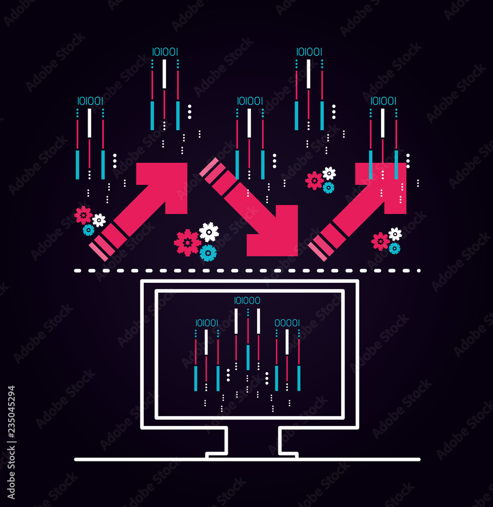 Poster monitor computer with data center icons