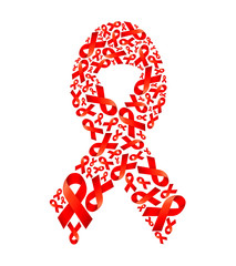 Red ribbon fill in ribbon shape. World AIDS Day. Aids Awareness icon design for poster, banner, t-shirt. Vector illustration isolated on white background.