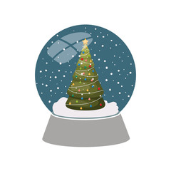 christmas pine in crystal ball isolated icon