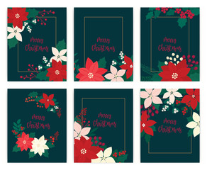 Obraz na płótnie Canvas Set of Merry Christmas greeting card. flower, floral.