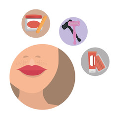 woman face with depilation set icons