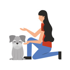 woman with dog schnauzer pet