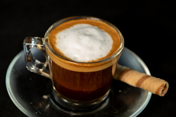 Italian Macchiato coffee with wafer roll