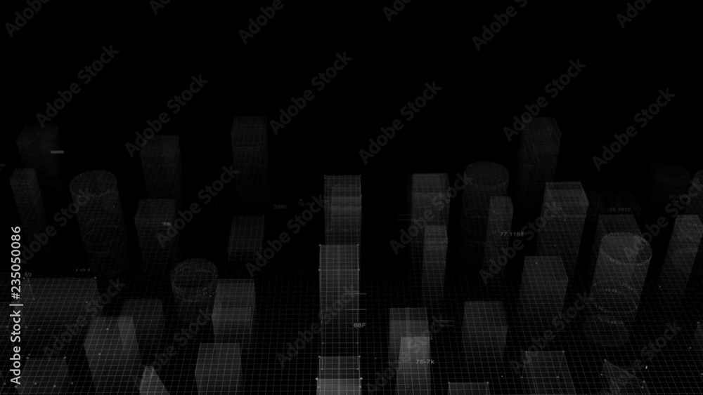 Poster technological digital background consisting of a futuristic city with data. looped