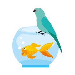 canary and goldfish in bowl
