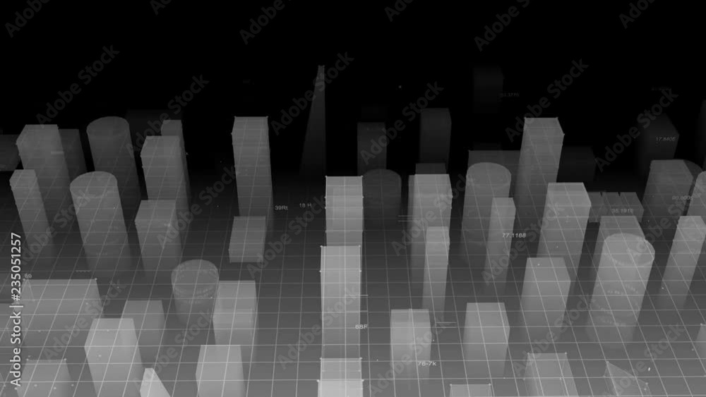 Poster technological digital background consisting of a futuristic city with data. looped