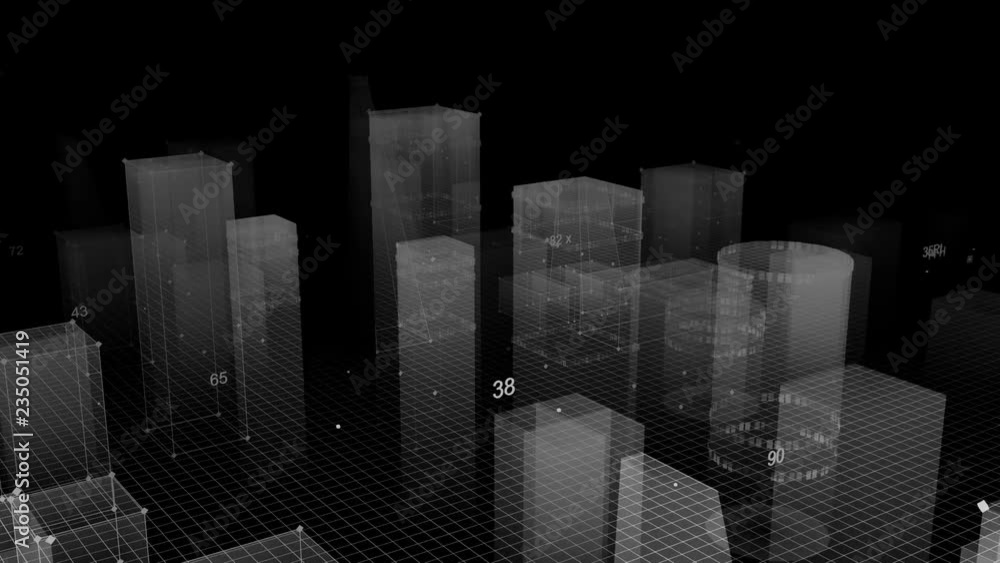 Poster technological digital background consisting of a futuristic city with data. looped