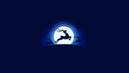 A raindeer is jumping pass the middle of the moon in the chrismas eve.