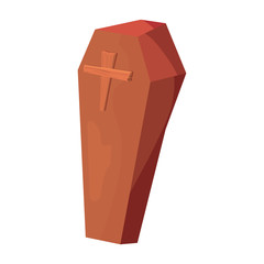 wooden coffin on white background