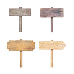 Wooden sign collection isolated on white.
