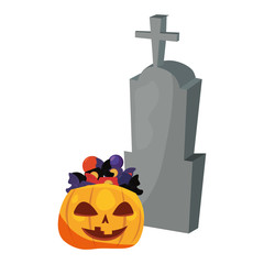 halloween gravestone and candies pumpkin
