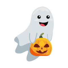 happy halloween ghost and pumpkin