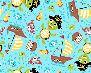Vector of seamless pattern with pirate theme set cartoon