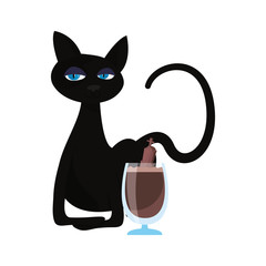 halloween black cat with chocolate dessert