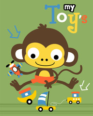 Vector cartoon of little monkey with toys