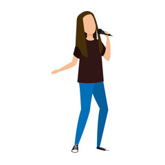 woman singing with microphone character
